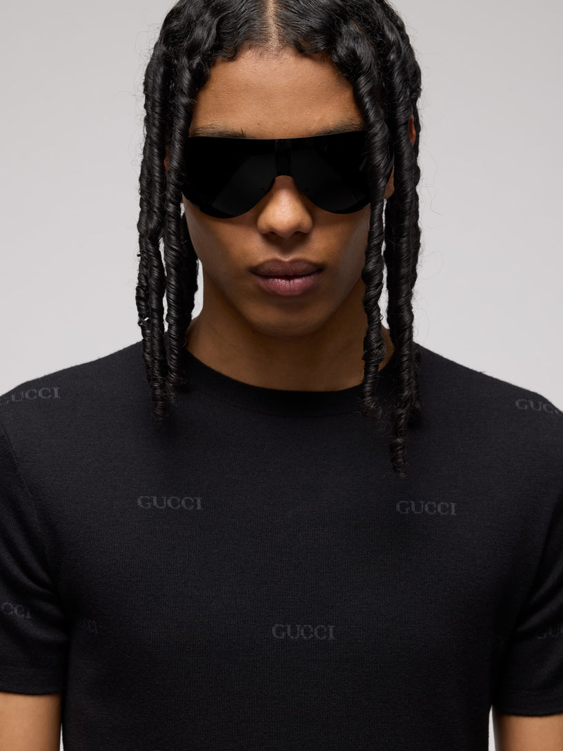 T-shirt in lana e seta jacquard Gucci