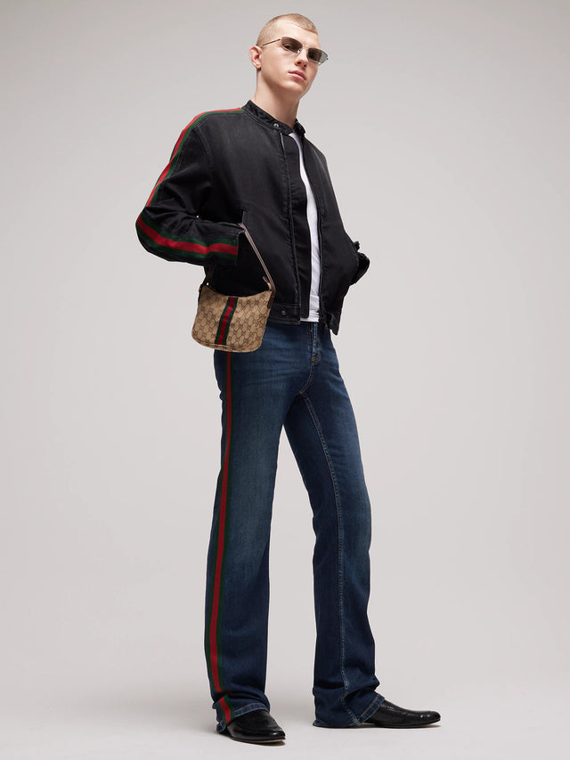 Pantalone in denim di cotone con nastro Web