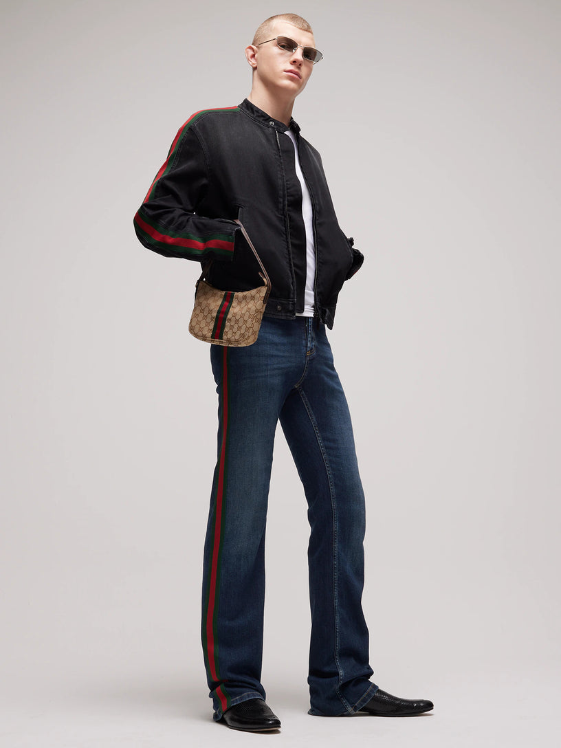 Pantalone in denim di cotone con nastro Web