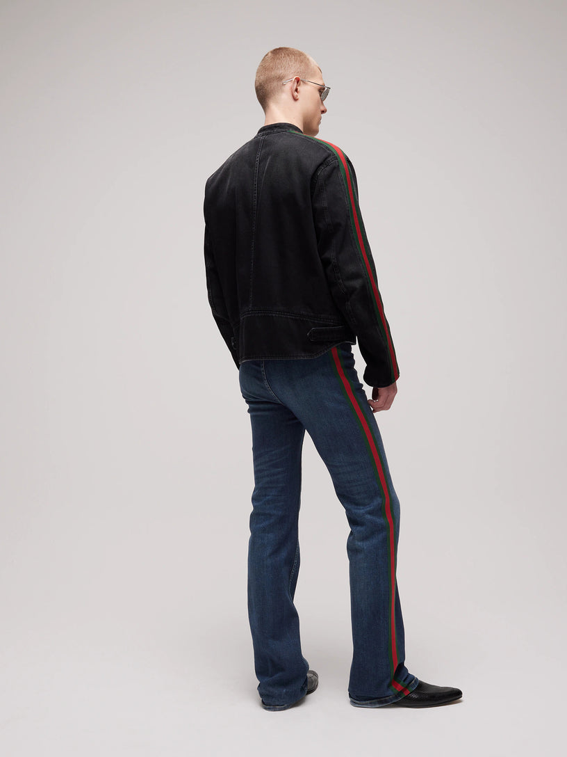 Pantalone in denim di cotone con nastro Web