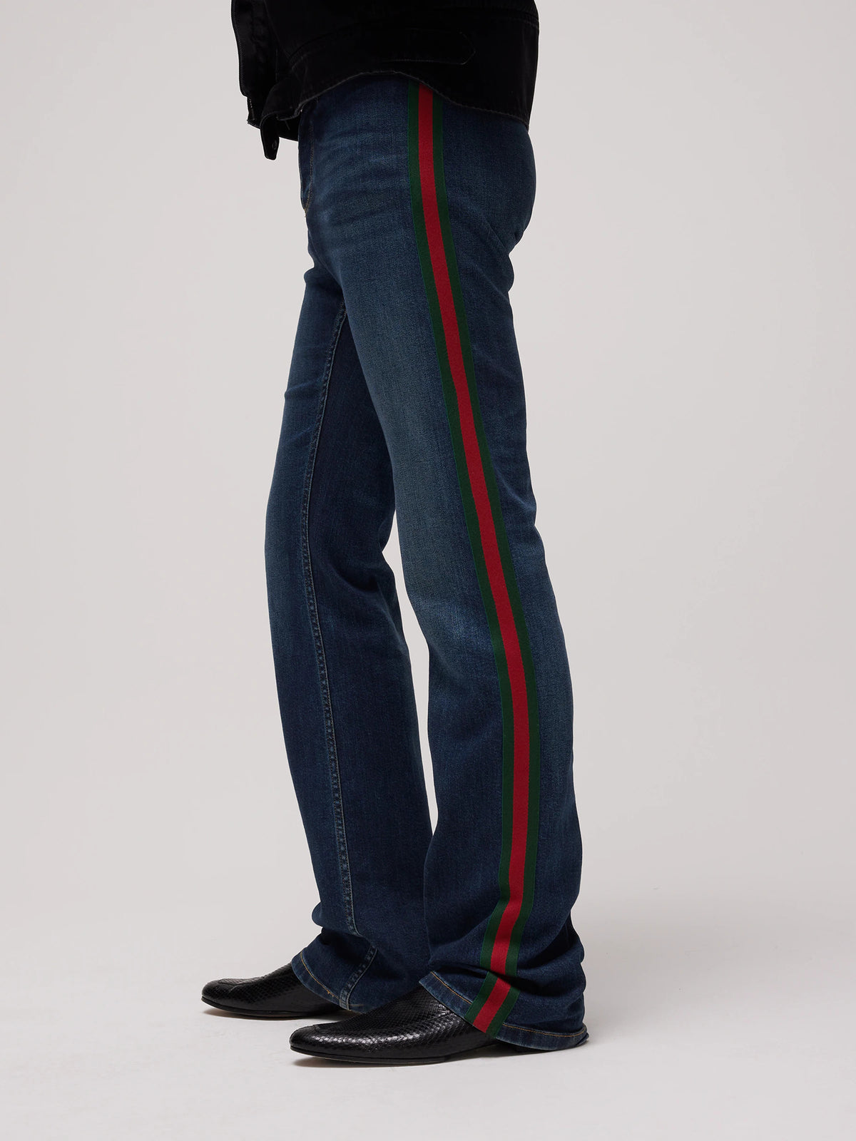 Pantalone in denim di cotone con nastro Web