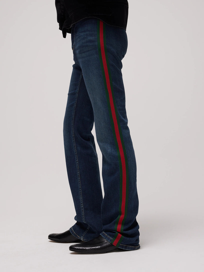 Pantalone in denim di cotone con nastro Web