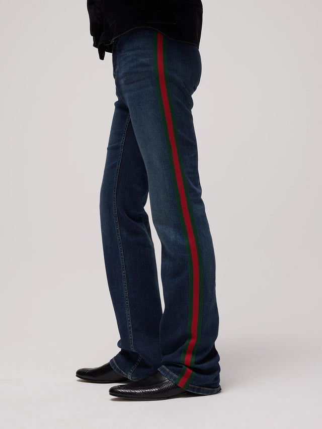 Cotton denim trousers with Web ribbon