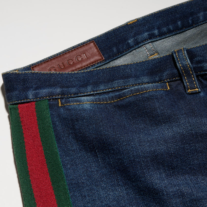 Pantalone in denim di cotone con nastro Web