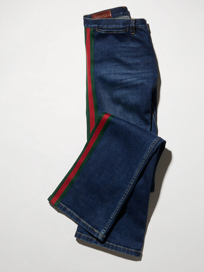 Pantalone in denim di cotone con nastro Web