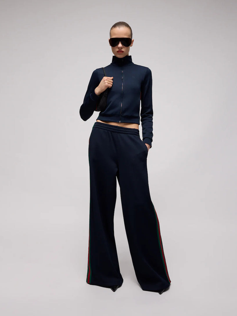 Pantalone leisure in jersey di cotone a coste con Web