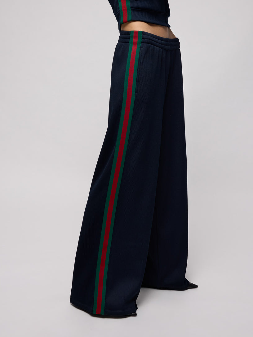 Pantalone leisure in jersey di cotone a coste con Web