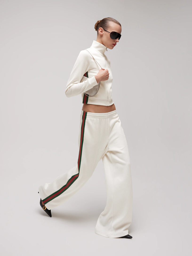 Pantalone leisure in jersey di cotone a coste con Web