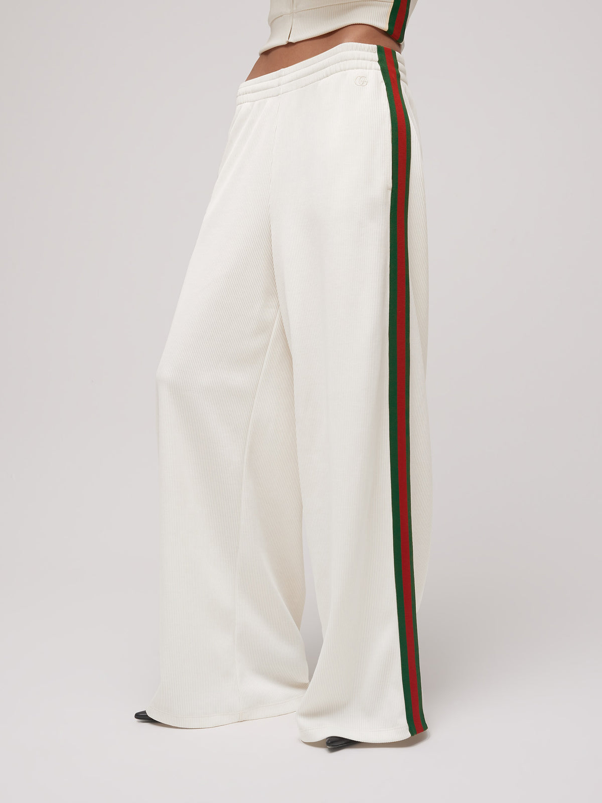 Pantalone leisure in jersey di cotone a coste con Web