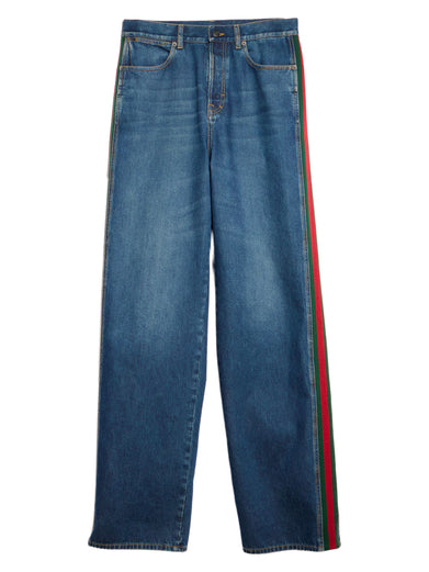 Pantalone in denim di cotone con inserto Web