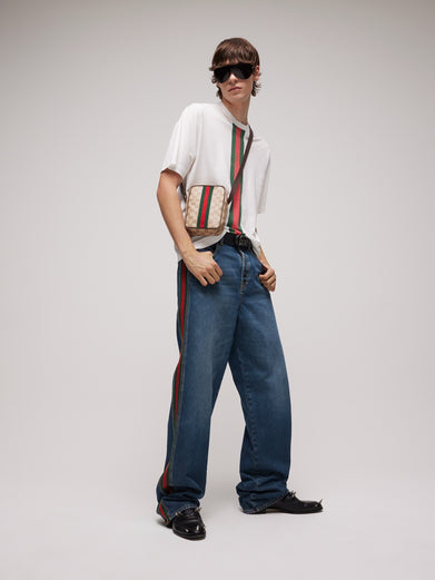 Pantalone in denim di cotone con inserto Web