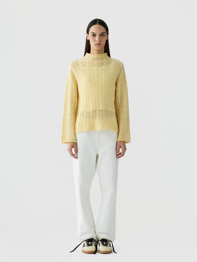 High-neck sweater with cable knit