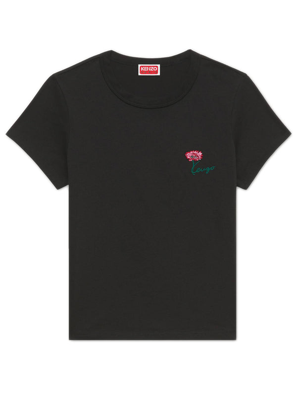 Small-fit embroidered cotton T-shirt with 'Kenzo Tulip' print