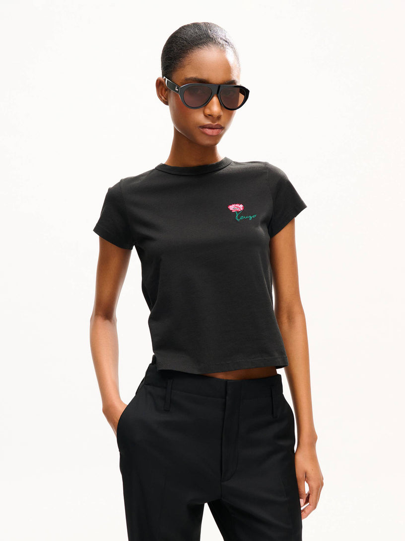 T-shirt vestibilità piccola in cotone ricamata 'Kenzo Tulip'