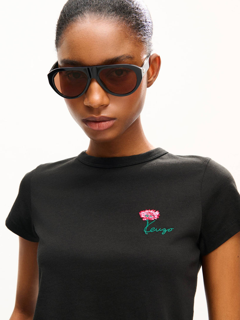 T-shirt vestibilità piccola in cotone ricamata 'Kenzo Tulip'