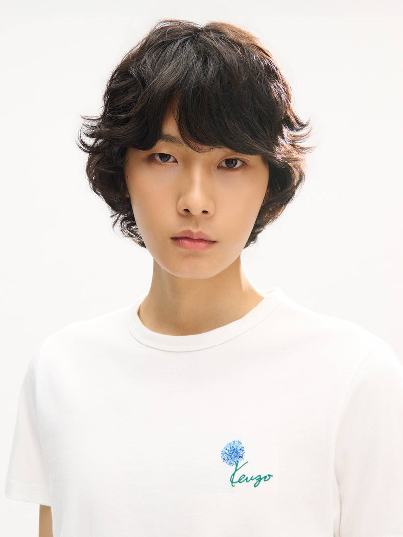 T-shirt slim in cotone ricamata 'Kenzo Tulip'