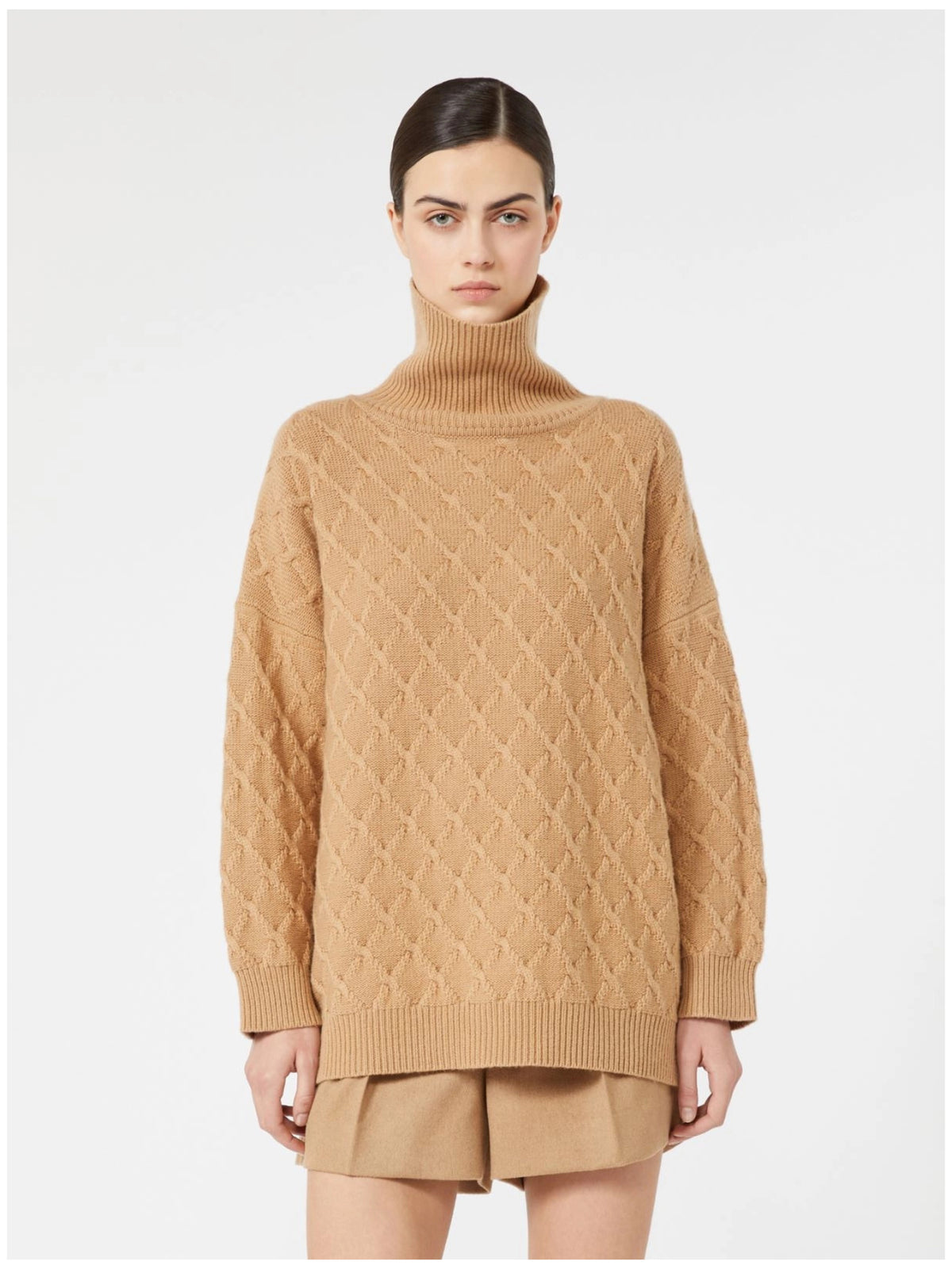 Oversized diamond-patterned wool and cashmere Bambola sweater