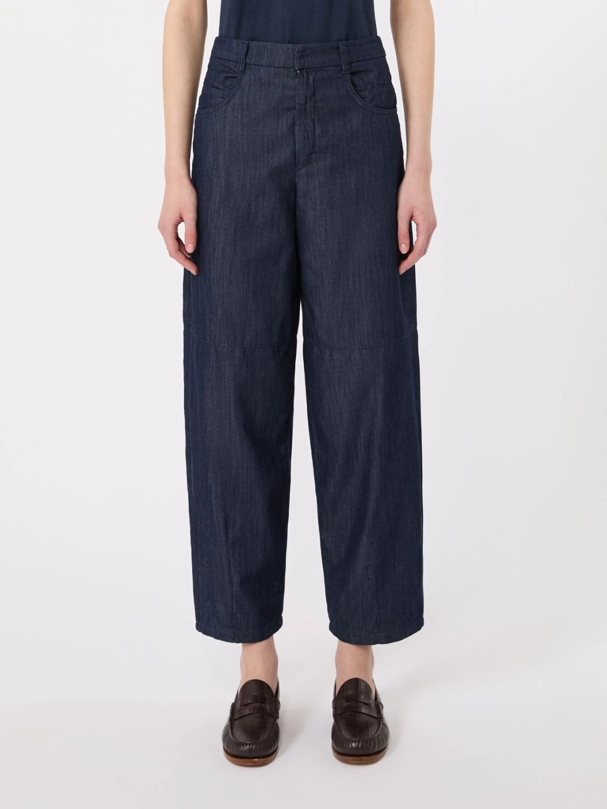 Pantalone Peplo barrel leg in denim di cotone