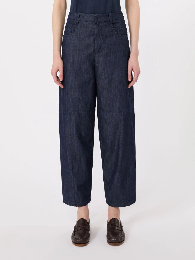 Pantalone Peplo barrel leg in denim di cotone