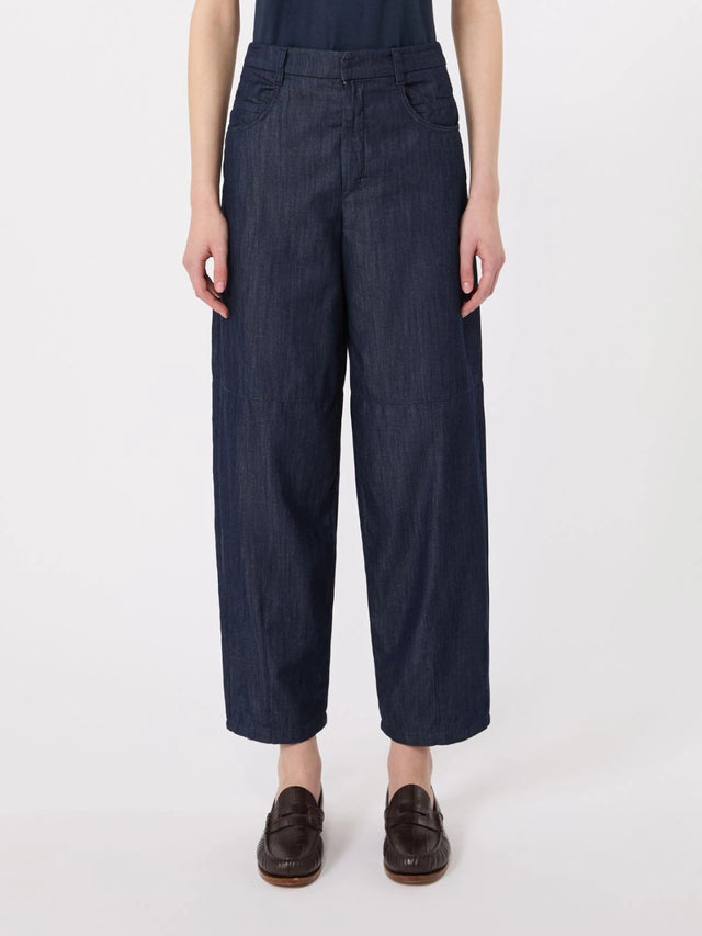 Peplo barrel leg trousers in cotton denim