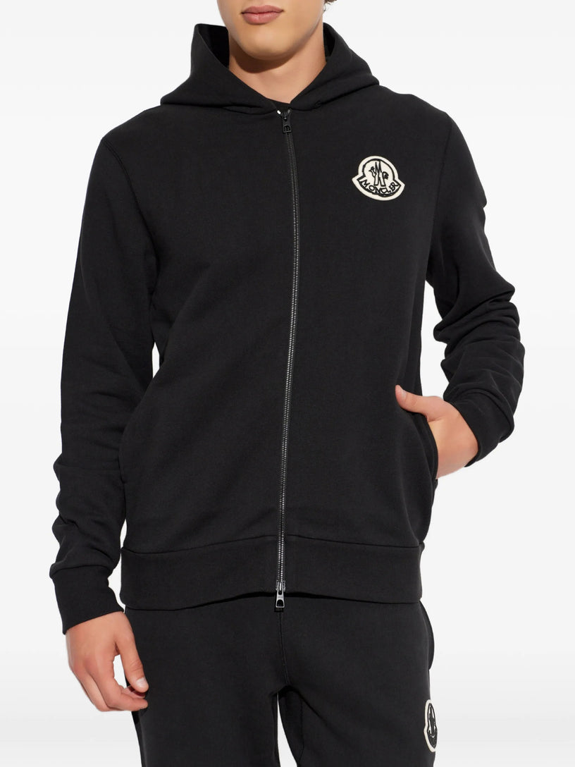 Felpa logata con cappuccio e zip in cotone effetto schizzo