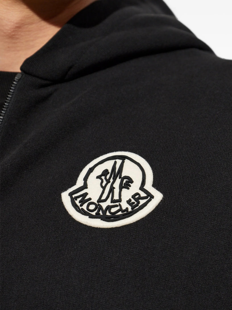 Felpa logata con cappuccio e zip in cotone effetto schizzo