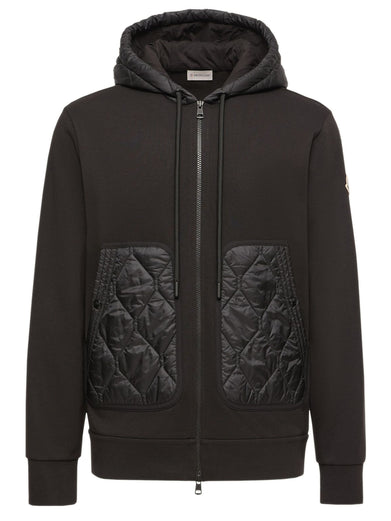 Felpa con cappuccio e zip in misto cotone con trapuntatura a rombi