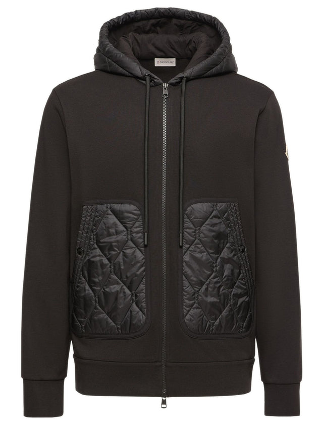 Felpa con cappuccio e zip in misto cotone con trapuntatura a rombi