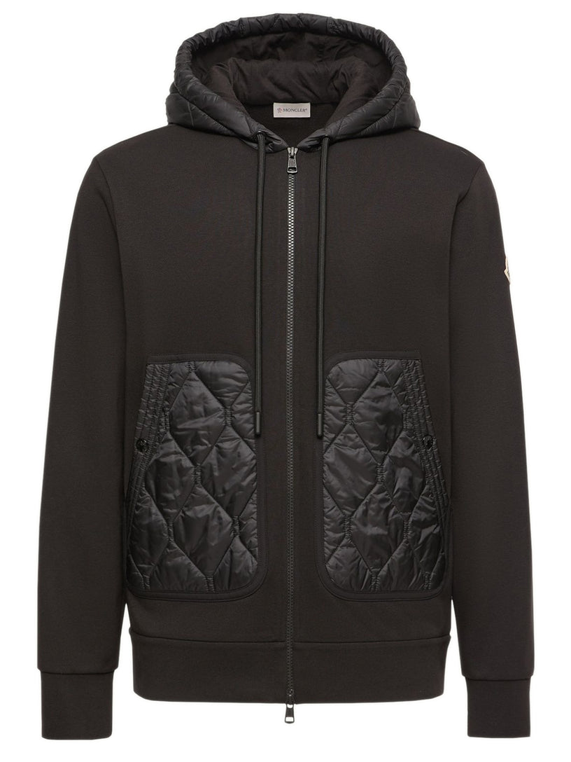 Felpa con cappuccio e zip in misto cotone con trapuntatura a rombi