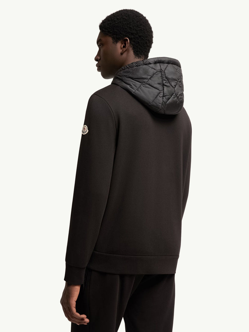 Felpa con cappuccio e zip in misto cotone con trapuntatura a rombi
