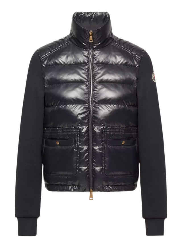 Felpa con zip in cotone con parte anteriore in nylon