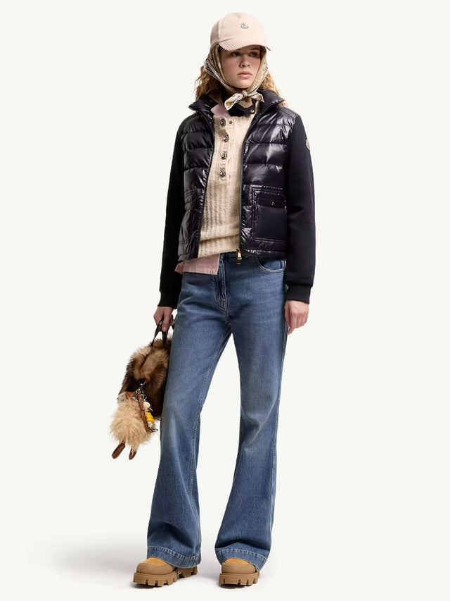 Felpa con zip in cotone con parte anteriore in nylon
