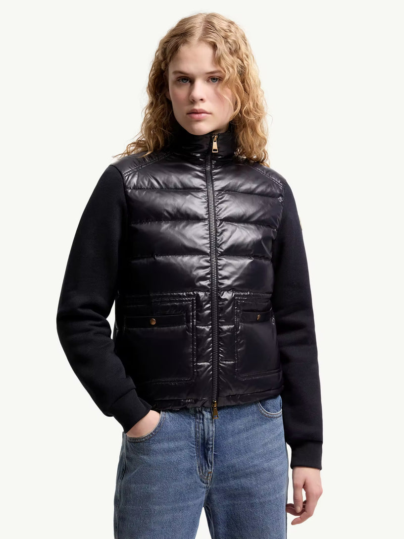 Felpa con zip in cotone con parte anteriore in nylon