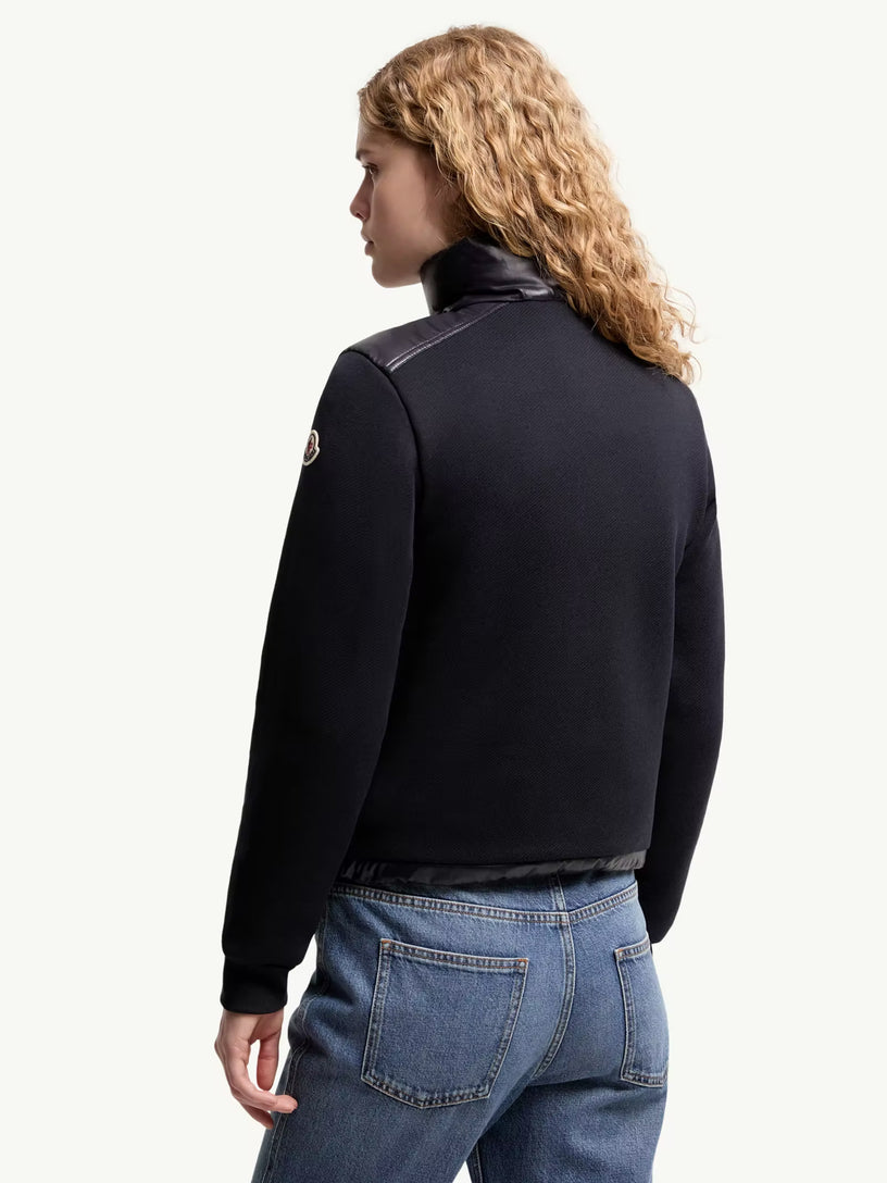 Felpa con zip in cotone con parte anteriore in nylon
