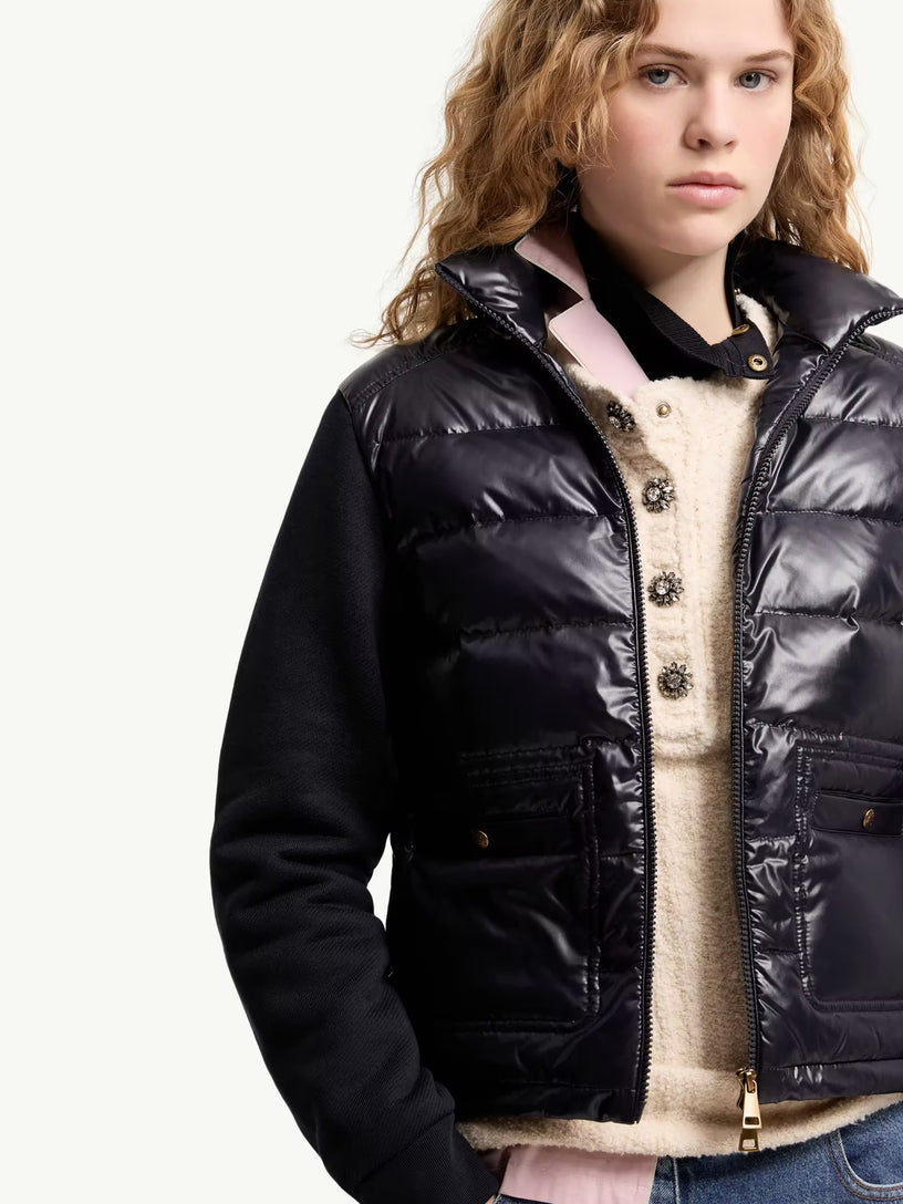 Felpa con zip in cotone con parte anteriore in nylon
