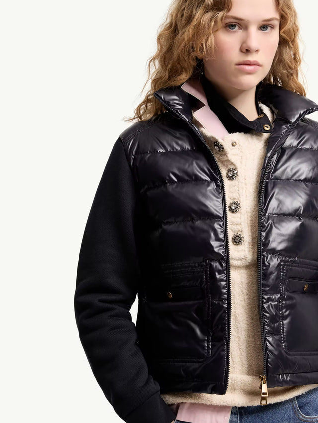 Cotton Zip-Up Sweatshirt with Nylon Front
