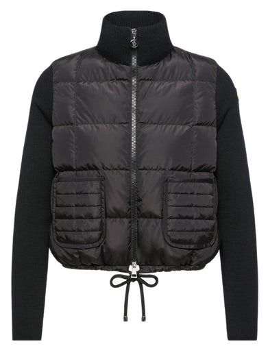 Cardigan imbottito in lana trapuntato a quadri con chiusura a zip