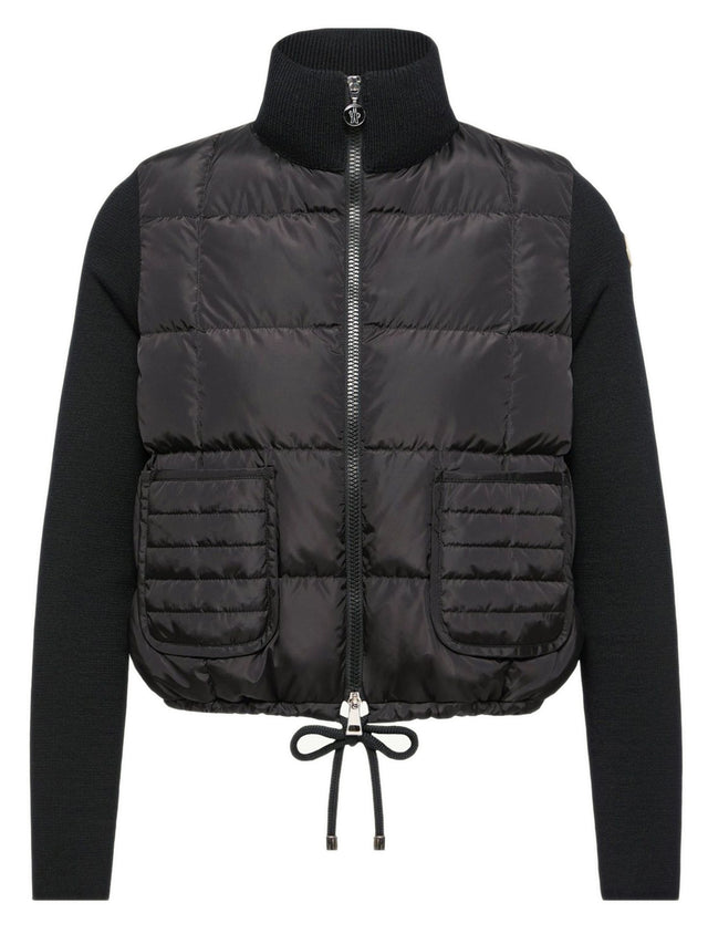 Cardigan imbottito in lana trapuntato a quadri con chiusura a zip
