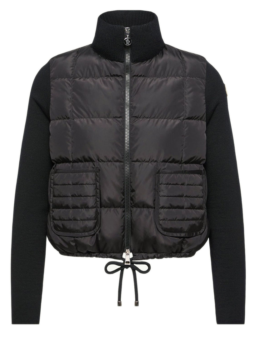 Cardigan imbottito in lana trapuntato a quadri con chiusura a zip