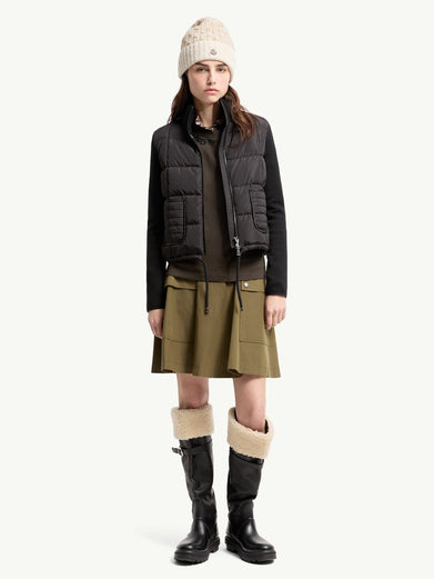 Cardigan imbottito in lana trapuntato a quadri con chiusura a zip