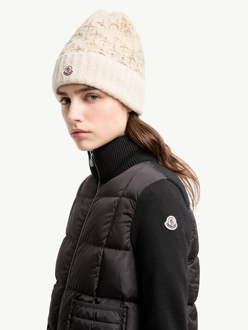 Cardigan imbottito in lana trapuntato a quadri con chiusura a zip