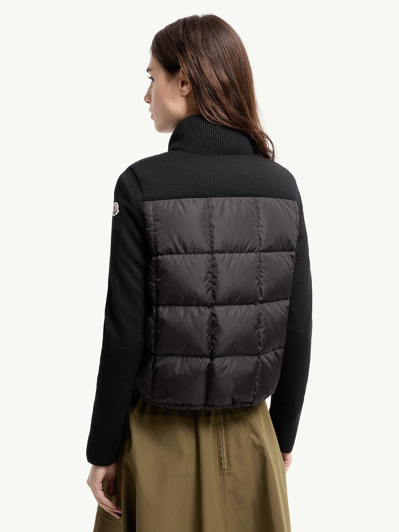 Cardigan imbottito in lana trapuntato a quadri con chiusura a zip