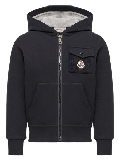 Felpa con patch logato, zip e cappuccio
