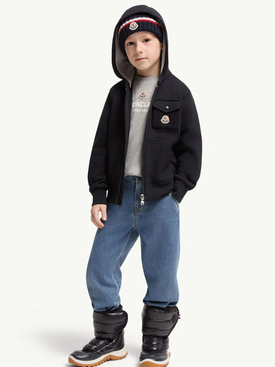 Felpa con patch logato, zip e cappuccio