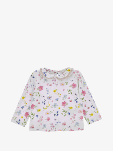 T-shirt stampa fiorellini colletto