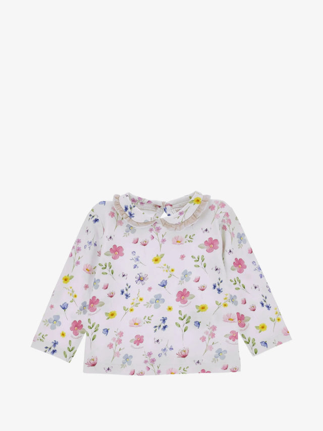 T-shirt stampa fiorellini colletto