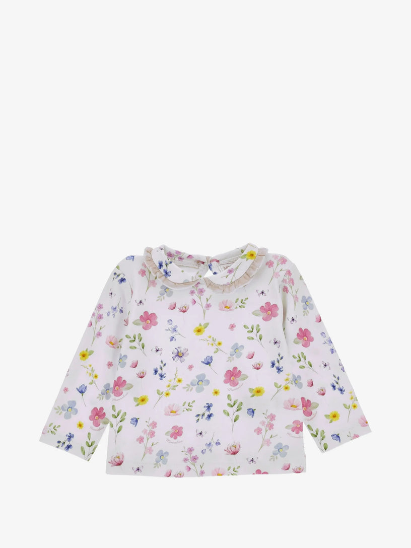 T-shirt stampa fiorellini colletto