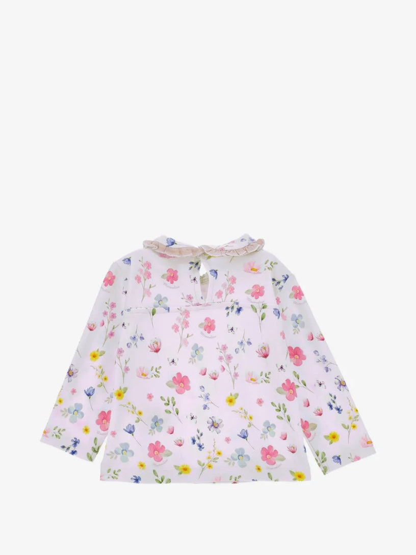 T-shirt stampa fiorellini colletto