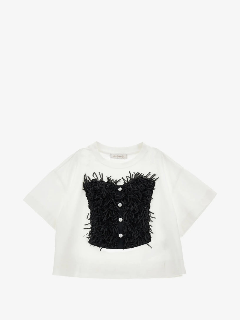 T-shirt frange e bottoni
