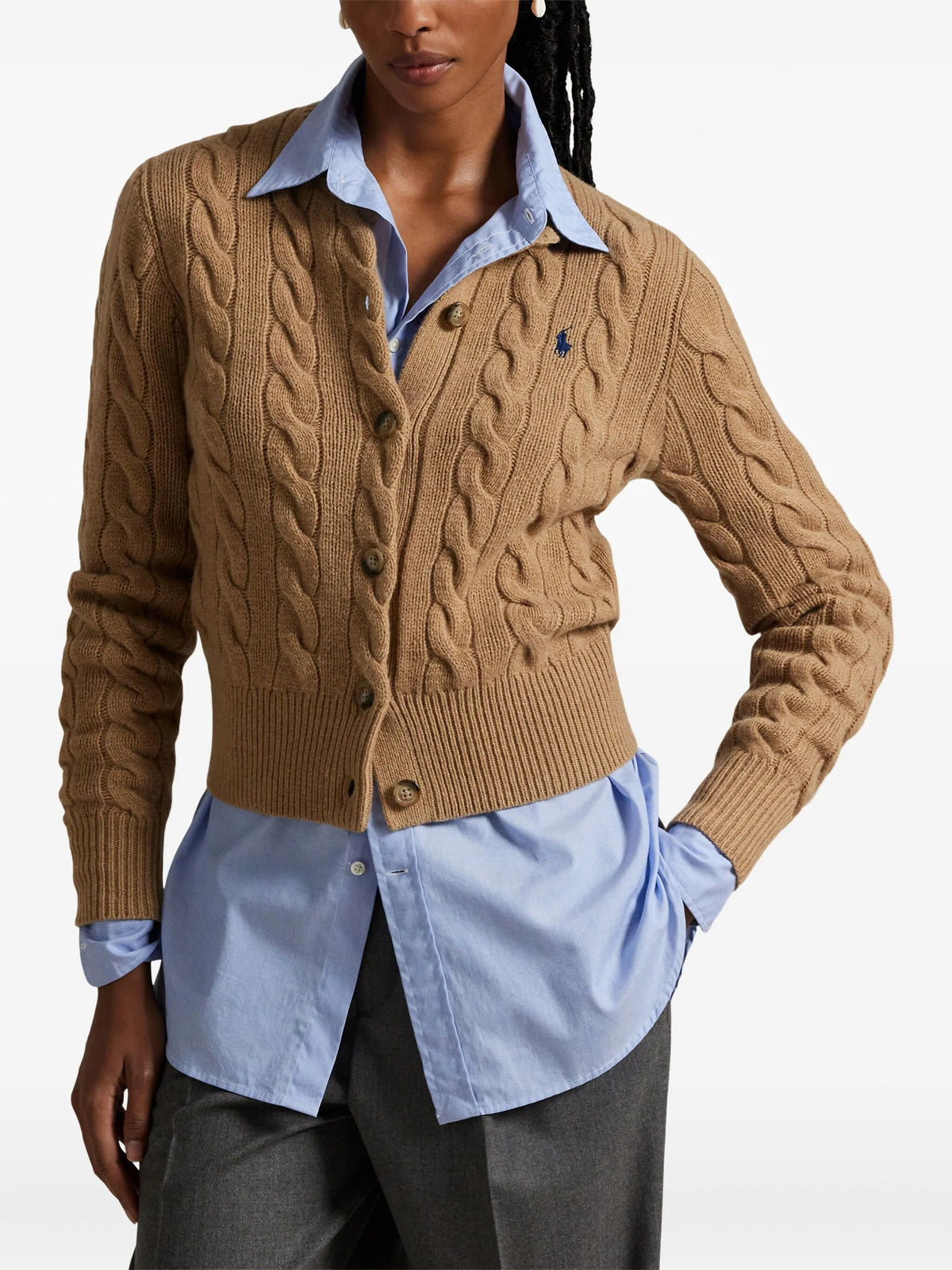 Cardigan a trecce in lana e cashmere